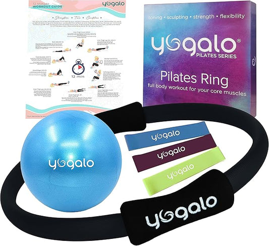 Pilates Ring and Ball Set with 3 Resistance Bands - Pilates Equipment for Home Workout - Magic Circle Pilates Ring 14 Inch to Tone, Sculpt and Strengthen - Fitness Ring for Yoga and Pilates