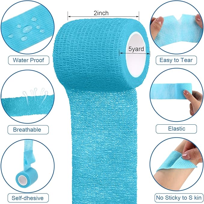 Treela 64 Pack 2" x 5 Yards Self Adhesive Cohesive Bandage Wraps, Elastic Breathable Athletic Tape, Flexible Self Adherent Bandage Rolls for Wrist, Ankle, Fingers, Sports & Pets (Colorful)