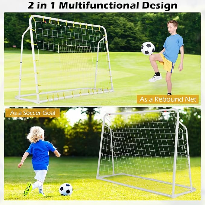 Goplus 6FT x4FT Soccer Net, 2 in 1 Soccer Rebounder Soccer Goal w/Shooting Auxiliary Area, 5 Adjustable Angles, Kids Youth Teens Soccer Practice Training Equipment for Backyard