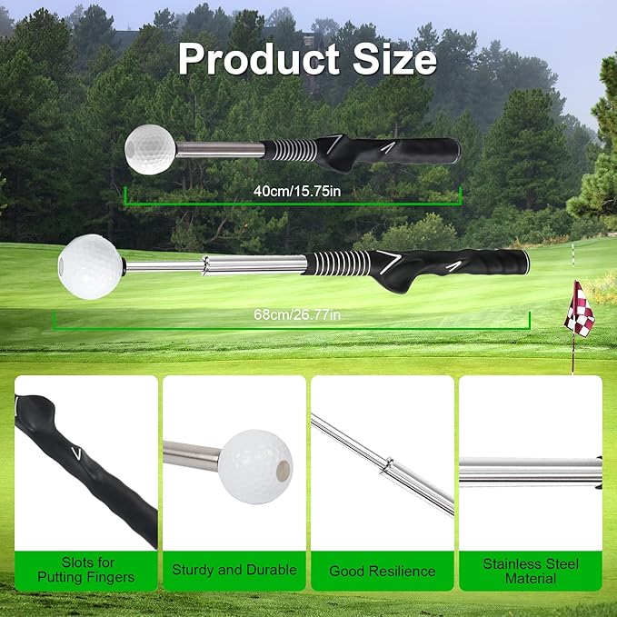 Retractable Golf Swing Training Aid, Click Stick Golf Swing Trainer, Non-Slip Golf Grip, Golf Alignment Sticks & Arm Band, Indoor Outdoor Golf Practice Accessories for Golfers