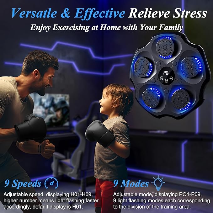 Music Boxing Machine, Smart Bluetooth Music Punching Machine with Gloves, Large Size Wall Mounted Electronic Boxing Target for Adults Kids, 9 Modes & 9 Speeds (Upgrade)