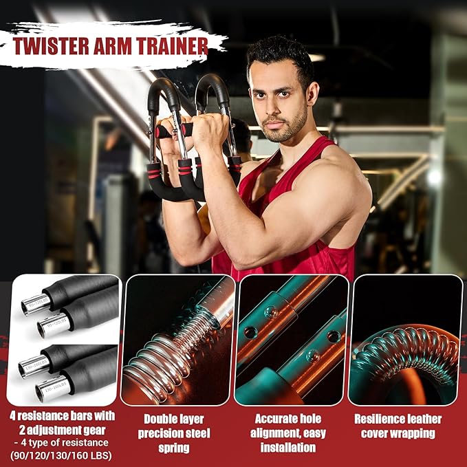 Twister Arm Trainer, Adjustable Twister Arm Chest Exerciser with 2/4 Spring & Training Poster for Men & Women, Detachable Power Twister Home Fitness Equipment for Enhancing Upper Body Muscle
