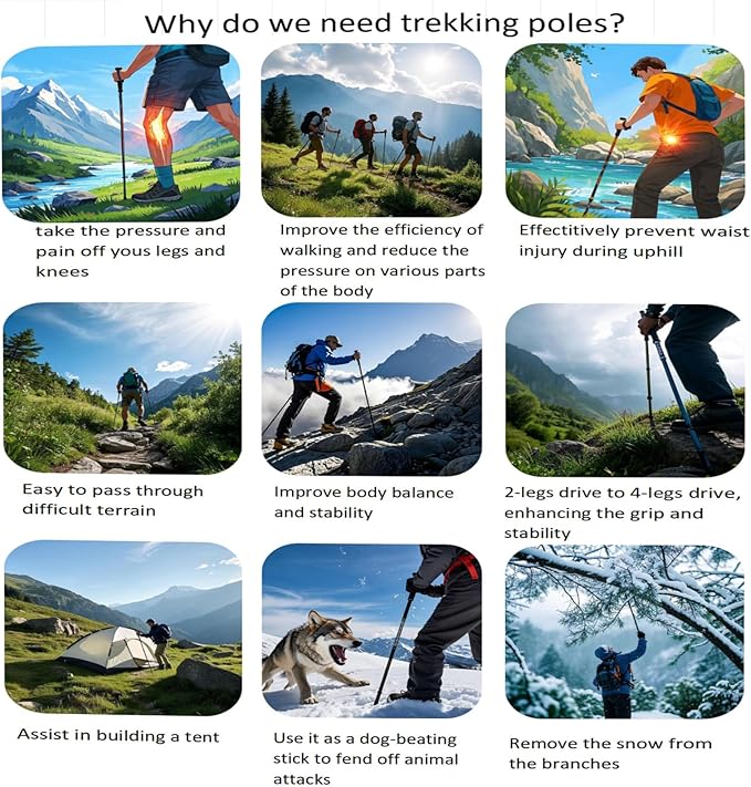 EpochCreate Hiking&Trekking Poles&Selfie Stick-Lightweight,Adjustable Flip Locks,Compact,Aircraft Grade Aluminum Walking Sticks for Hiking,All-Terrain for Seniors,Men & Women