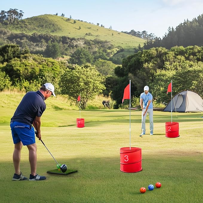 Golf Bucket Yard Game, Backyard Golf Game for Adults Family Kids, Portable 9-Hole Golf Course for Outdoor, Lawn, Park, Beach, Yard, Field Day, Family Reunion, Party Games