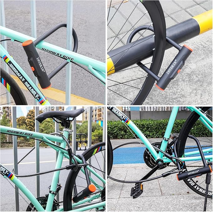 Bike U Lock Heavy Duty Bike Lock Bicycle Lock, 16mm U Lock and 3ft / 5ft / 6ft Length Security Cable with Sturdy Mounting Bracket for Bicycle, Motorcycle and More