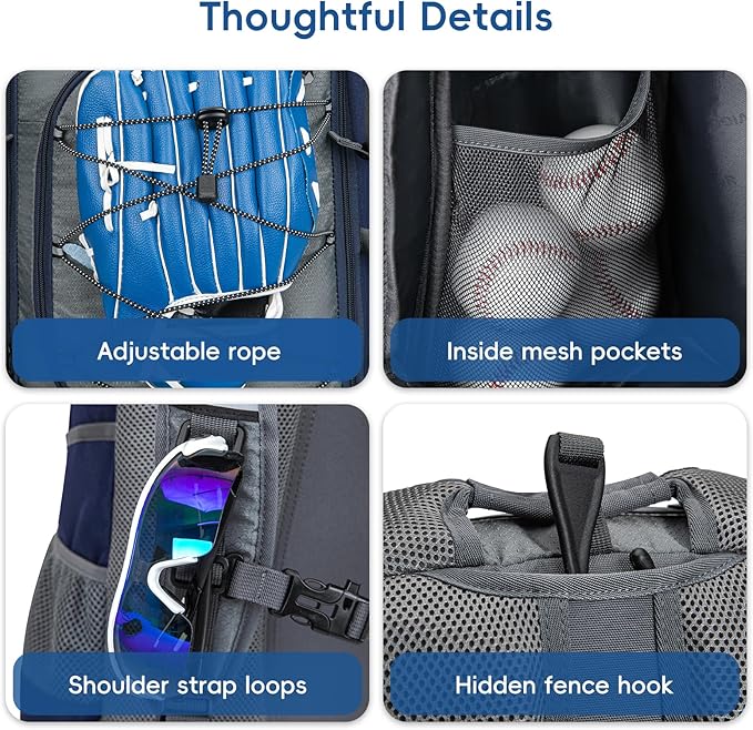 Baseball Bag for Youth and Adult, Softball Backpack 50L Large Capacity, Equipment Backpack with Laptop Compartment and Charge Port