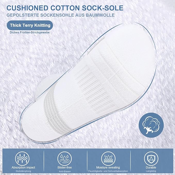6-Pair Cushion Sports Socks Men Women Tennis Sock Ankle-support for Basketball Baseball Running Hiking Padel..
