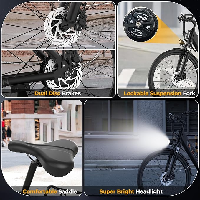 V80 Electric Bike, 1000W Motor 28MPH Ebike, 48V 13Ah Removeable Battery, 26'' City Cruiser Adult Electric Bicycles up to 70 Miles