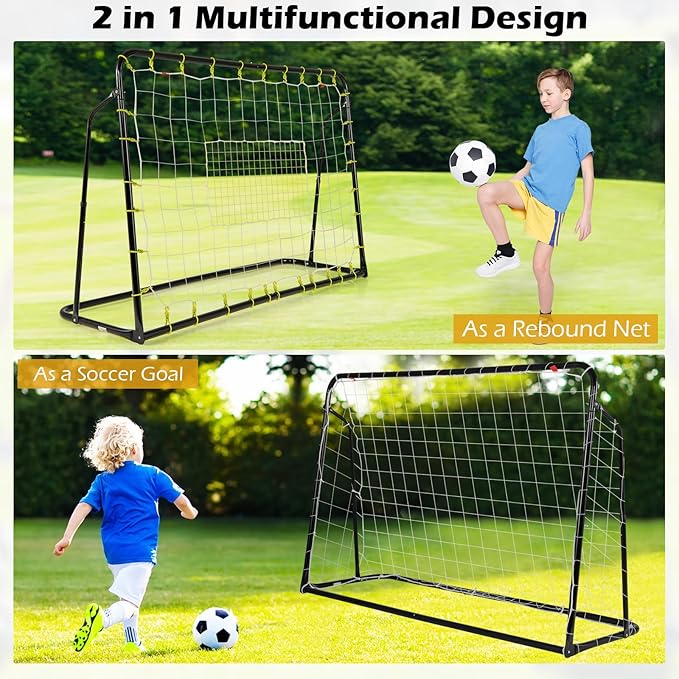 Goplus 6FT x4FT Soccer Net, 2 in 1 Soccer Rebounder Soccer Goal w/Shooting Auxiliary Area, 5 Adjustable Angles, Kids Youth Teens Soccer Practice Training Equipment for Backyard