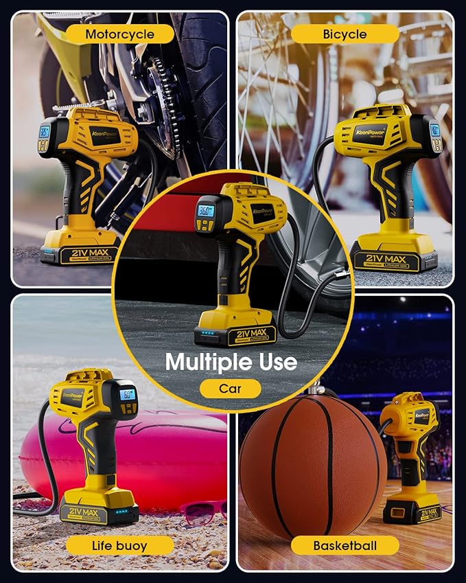 Tire Inflator Portable Air Compressor - 2X Faster - 21V Rechargeable Battery Powered Handheld 160PSI Tire Inflator, Dual Power Supply Modes, Air Pump for Car Motorcycle E-Bike