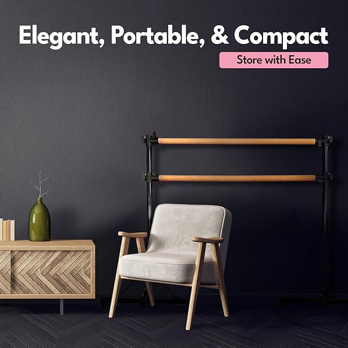 New & Improved 4 Ft Steel Double Ballet Barre with Carry Bag and Beginner Guide,Adjustable&Portable Ballet Barre for Home and Gym,Quality Ballet bar Anti-Wobble,Stretching Dance bar