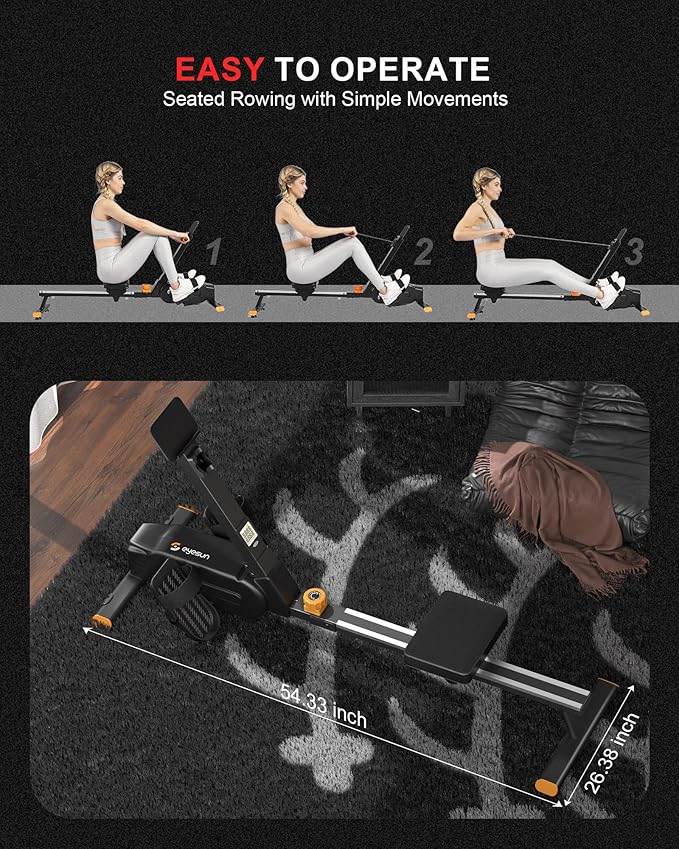 Magnetic Rowing Machine, 350 LB Weight Capacity Rower Machine for Home Use, Tablet Holder and Comfortable Seat Cushion-New Version