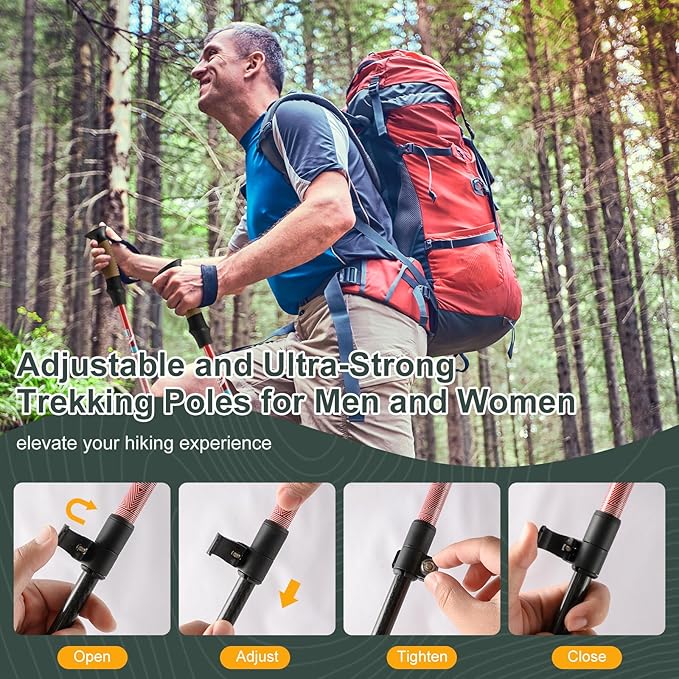 Carbon Fiber Trekking Poles, Lightweight Adjustable Hiking Poles with Cork Grips, Pair of 2 Walking Sticks Balance Support for Women and Men