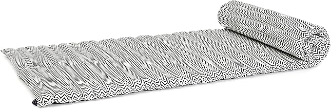 Leewadee - Foldable Floor Mattress - Japanese Roll Up Futon -Trifold Tatami Mat- Guest Floor Bed - Camping Mattress - Thai Massage Mat, Kapok Filled, 75 x 28 inches, Black White