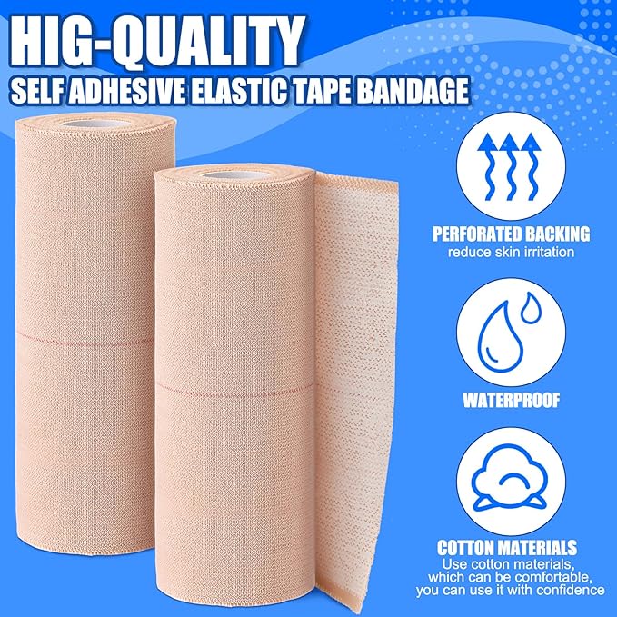 Nuanchu 2 Rolls Adhesive Elastic Tape Bandage Tape Wrap Flexible Stretch Bandages for Sports Ankle, Knee and Wrist Sprains(6 Inch Wide,Apricot)