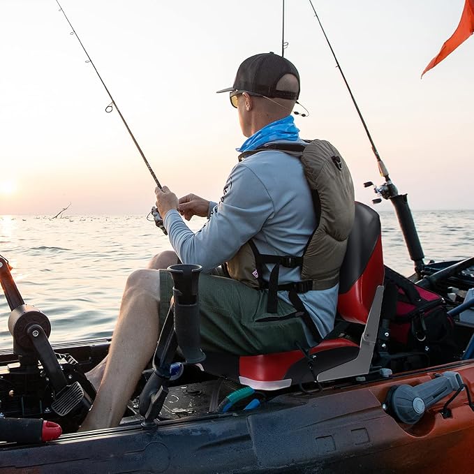 PEXMOR Boat Seats Low/High Back, Folding Boat Seat Included, Fold-Down Fishing Boat Seats Waterproof Captain Boat Seat w/Aluminum Hinges & Thick Soft Cushion, 2 Packs (Low Back-Red & Black)