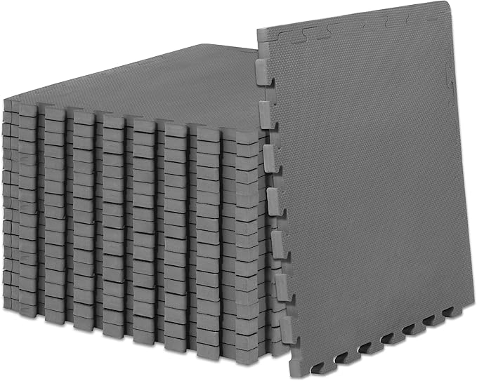 ProsourceFit Extra Thick Puzzle Exercise Mat , EVA Foam Interlocking Tiles for Protective, Cushioned Workout Flooring for Home and Gym Equipment, Grey - 1 inch - 72 Sq Ft - 18 Tiles