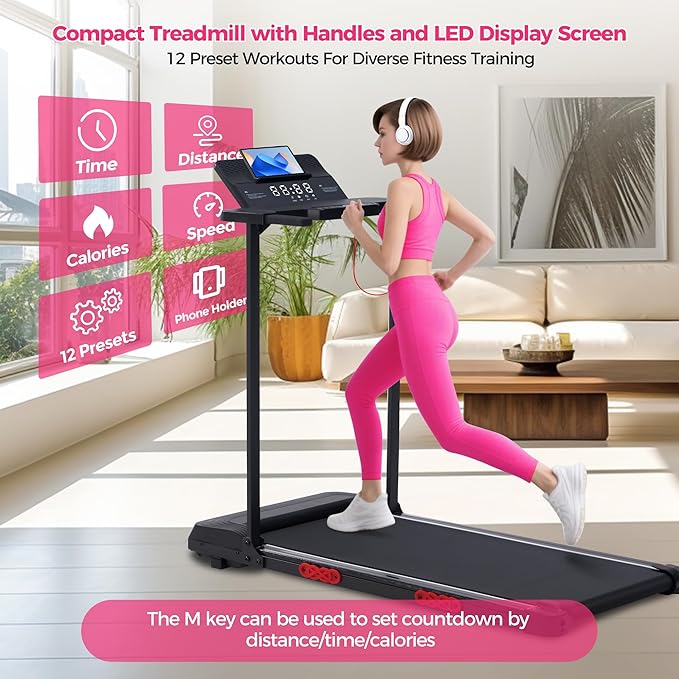 Portable Walking Pad Treadmill with Handle Bar, Foldable Folding Walking Pads Treadmills for Home with Handles