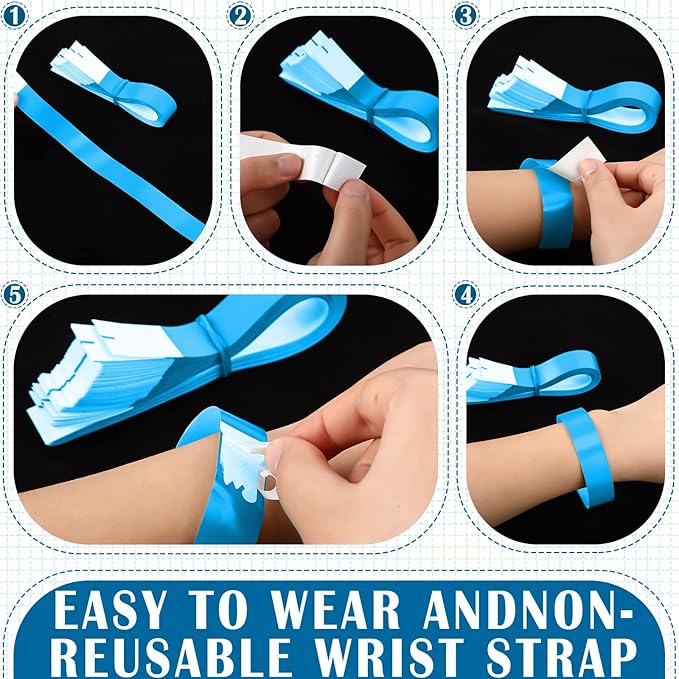 Tudomro 2400 Pack Neon Paper Wristbands Bulk - Waterproof, Lightweight, Adhesive - Concert, Events, Party for Hand Wrist Arm Identification(Blue)