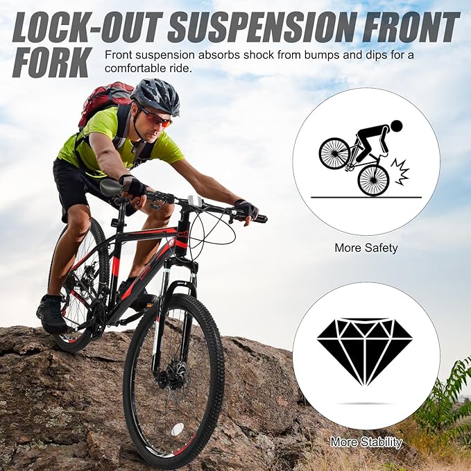 Ktaxon Mountain Bike 24/26/27.5 Inch Men & Women Mountain Bike with 21-Speed Adult Bikes, Double Disc Brake, Suspension Fork and High Carbon Steel Frame