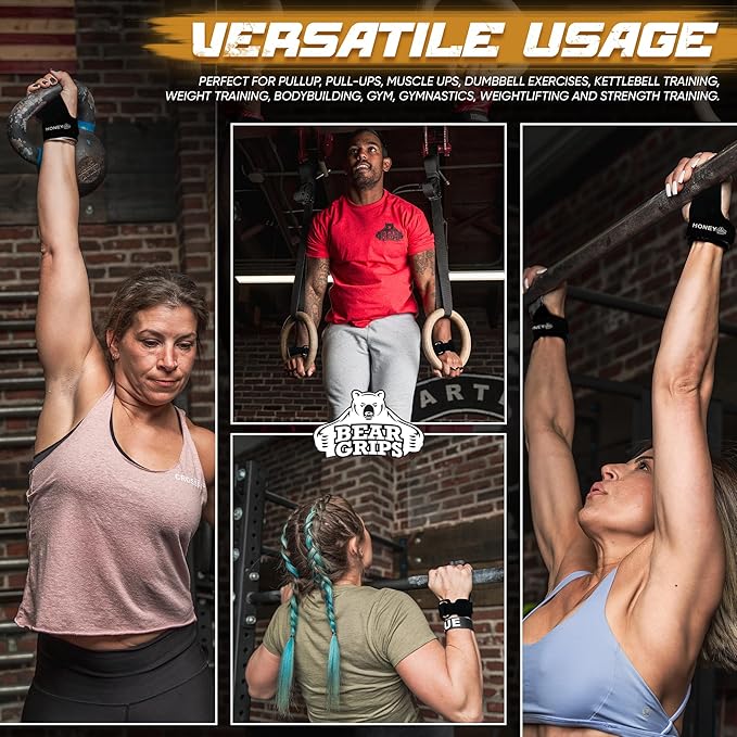 Bear Grips Two Hole Hand Grips, Three Hole Pull Up Grips, No Hole Wrist Grips, WOD Grips for Men and Women. Carbon Fiber Hands Grips, Titanium Hand Grips for Weight Lifting, Speed Pull Up Gloves Grip