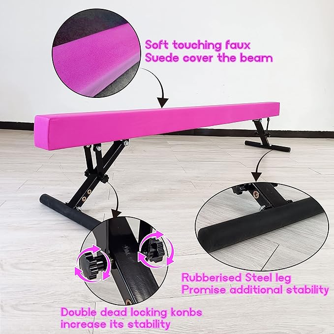 Adjustable Balance Beam Gymnastics Beam 8 FT Adjustable Height Beams for Kids, High and Low Floor Beams,Gymnastics Equipment for Kids Adults Training at Home and Gym Center
