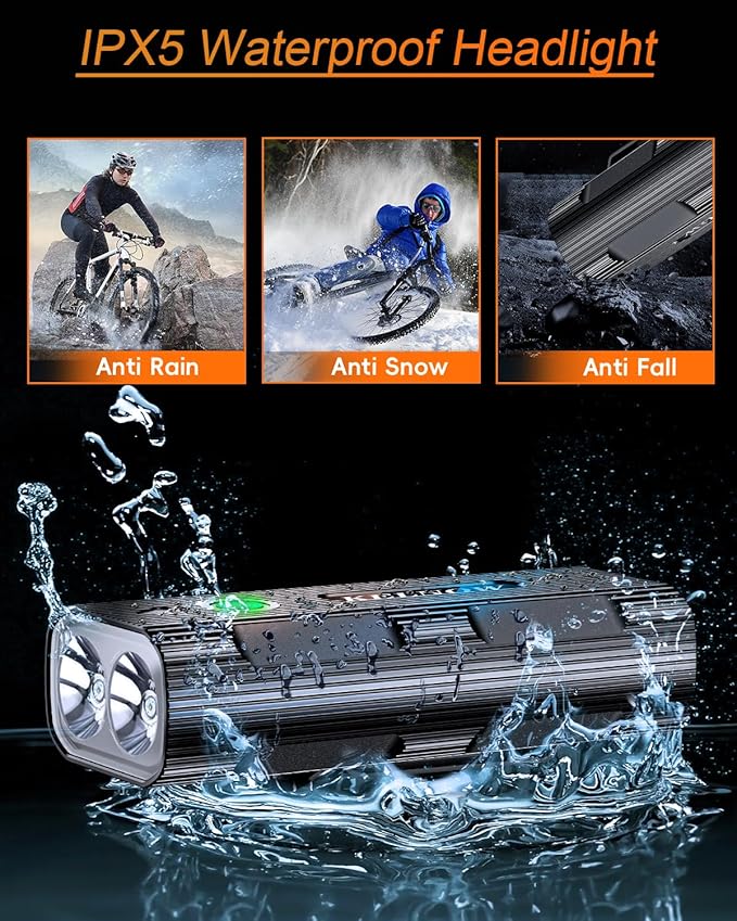 Bike Lights for Night Riding, 10000mah Bike Lights 30H+ Runtime, Super Bright LED USB Rechargeable Headlight and Taillight, IPX6 Waterproof Bicycle Light【2025 Upgrade Combination】