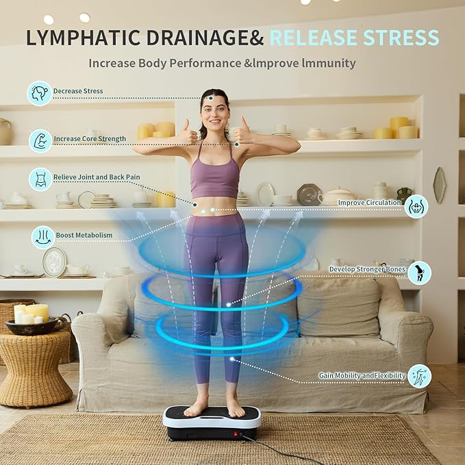 Vibration Plate Exercise Machine - Fitness Platform Vibration Plate for Lymphatic Drainage, Whole Body Shaker Machine Helps Weight Loss & Shaping, Workout Power Waver Vibrate for Women Men