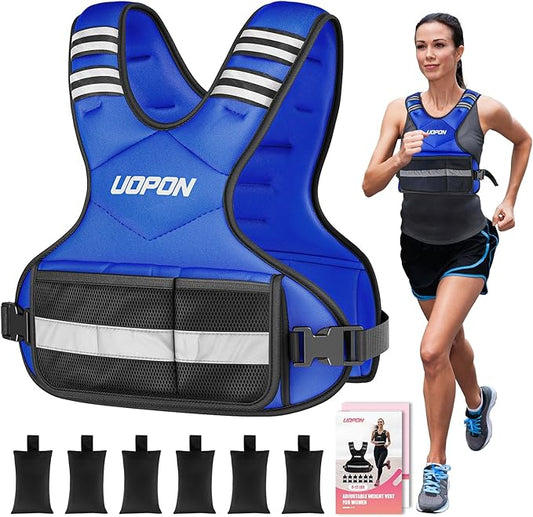 Adjustable Weighted Vest for Women, 6-12 Lbs Rucking Vest with 6 Ironsand Weights, Great Weighted Vest with Plus Pockets & Reflective Strips for Running, Walking, Workout and Strength Training