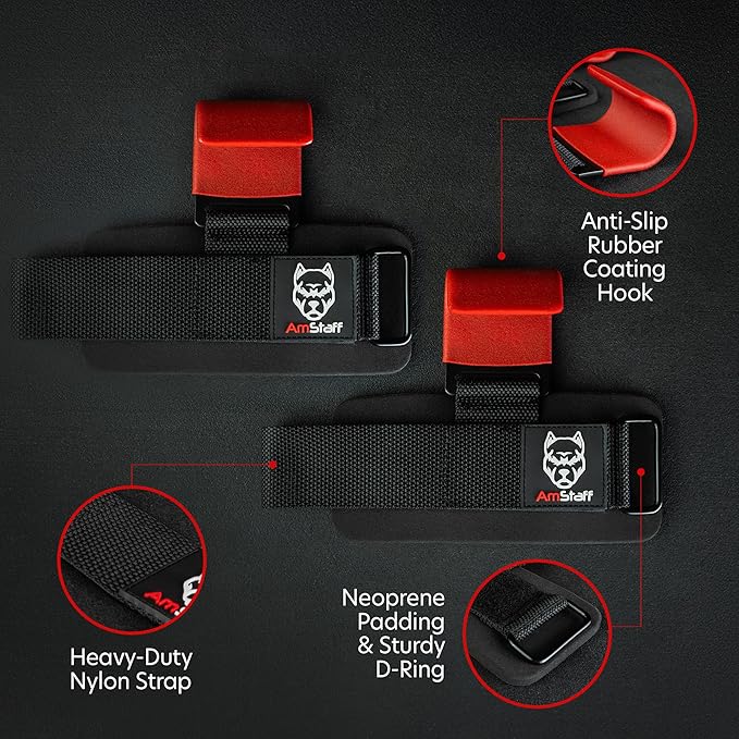 Weight Lifting Hooks (Pair) - Gym Wrist Straps with Steel Hooks for Weightlifting, Pull-Ups, Deadlifts, Strength Training, and Fitness Workouts - Adjustable Neoprene Wrist Support