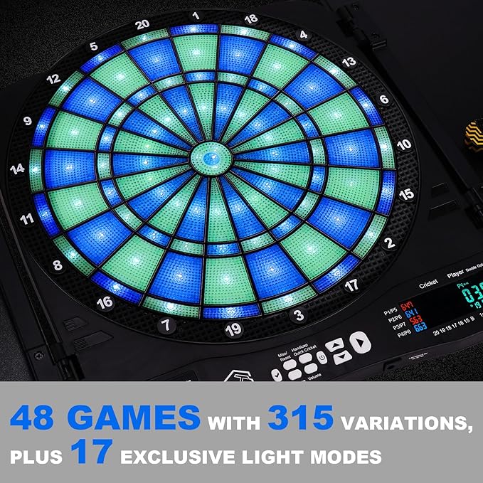 Turnart Electronic Dart Board,13 inch Illuminated Segments Light Based Games Electric Dartboard for Adults Tested Tough Segment for Enhanced Durability Professional with Scoring