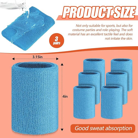 Wettarn 6 Pcs 4 Inch Wrist Sweatbands Tennis & Gymnastics Wristbands for Grips & Sport Cotton Elastic Thick Wrist Bands for Tennis & Football