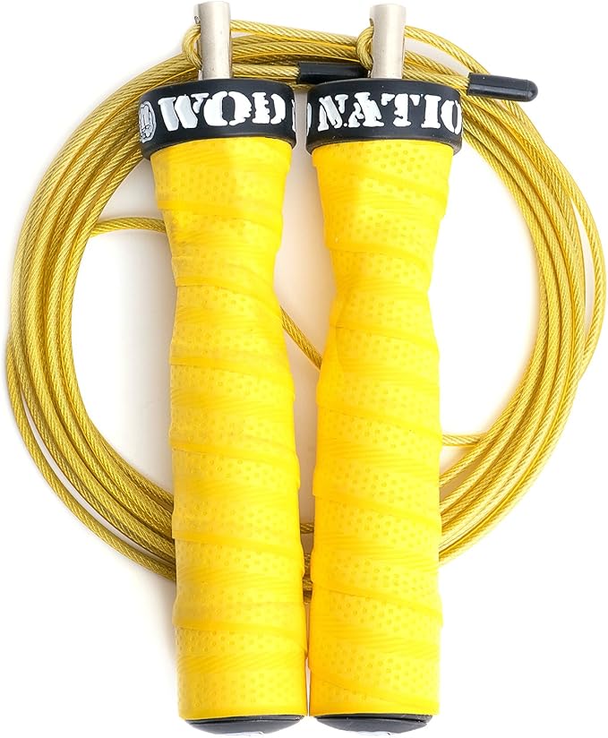 WOD Nation Attack Speed Jump Rope : Adjustable Jumping Ropes : Unique Two Cable Skipping Workout System : One Thick and One Light 11 Foot Cable : Perfect for Double Unders : Men and Women