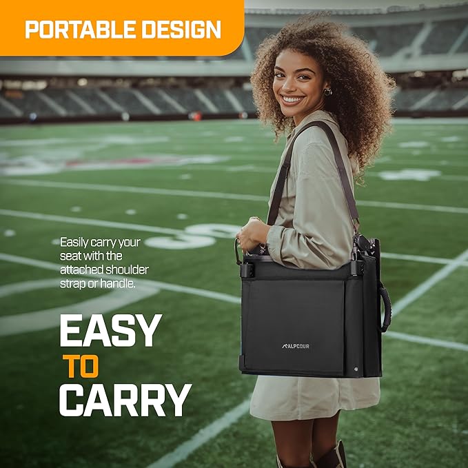 Extra Wide Folding Reclining Stadium Seat with Back Suppot for Bleachers, Bleacher Hooks, Thick Cushion, Cup Holder, Storage Pockets – Portable Chair for Kayak, Canoe, Paddle Board, Concerts, & Sports