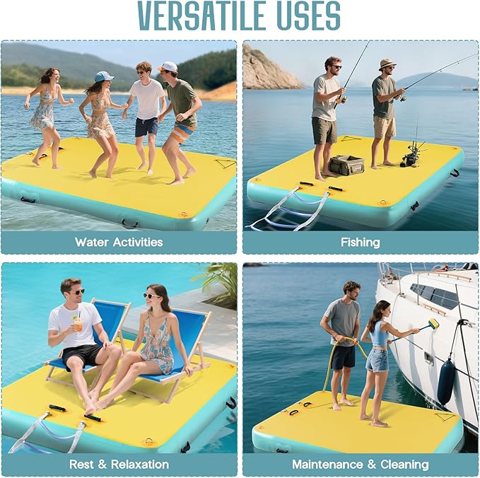 Specraft Inflatable Floating Dock, Non-Slip Air Dock Platform loating Island Raft with Rope Ladder for Pool Lake Beach Ocean