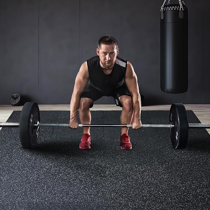 VEVOR 0.56 Inch Thick Gym Floor Mats, Rubber Top with EVA Foam, 25" x 25" Gym Flooring Workout Mats, Interlocking Puzzle Gym Mats for Gym, Home, Garage