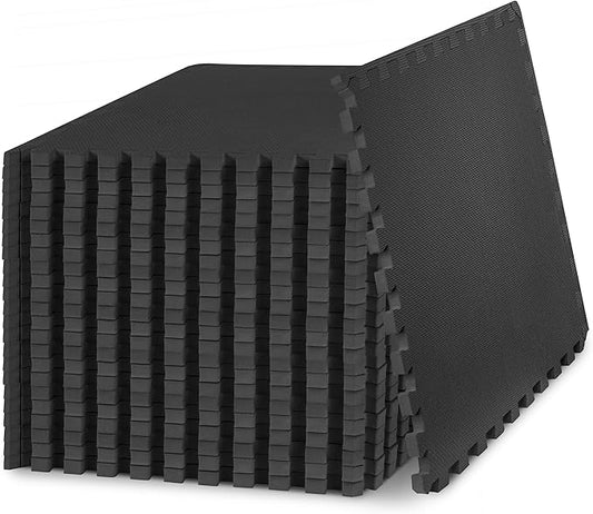ProsourceFit Extra Thick Puzzle Exercise Mat , EVA Foam Interlocking Tiles for Protective, Cushioned Workout Flooring for Home and Gym Equipment, Black - 3/4 inch - 96 Sq Ft - 24 Tiles