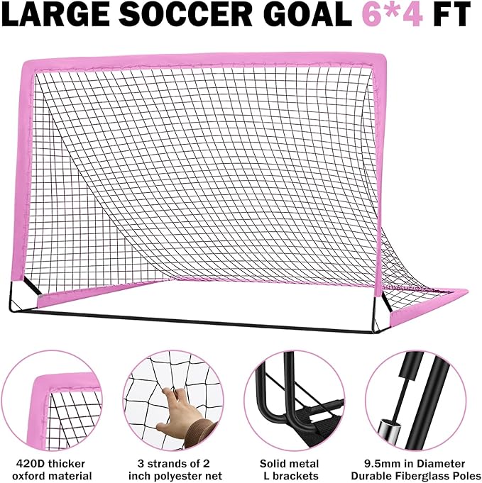 6x4 FT Kids Soccer Goals for Backyard - 2 Pack Soccer Nets, Portable Pop Up Goal Set with Training Mat, Cones, Target & Ball - Soccer Training Equipment Gift for Boys/Girls Ages 3-12