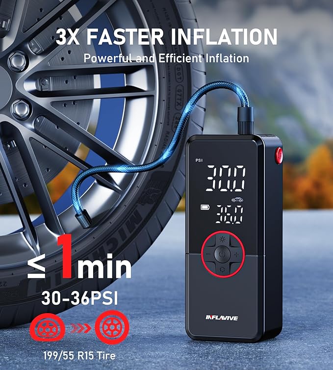 Tire Inflator Portable Air Compressor, Cordless Electric Bike Pump 150PSI Fast Inflation with LED Light, Pressure Gauge, and Deflation Mode, Portable Air Pump for Car Bike Motorcycle Ball