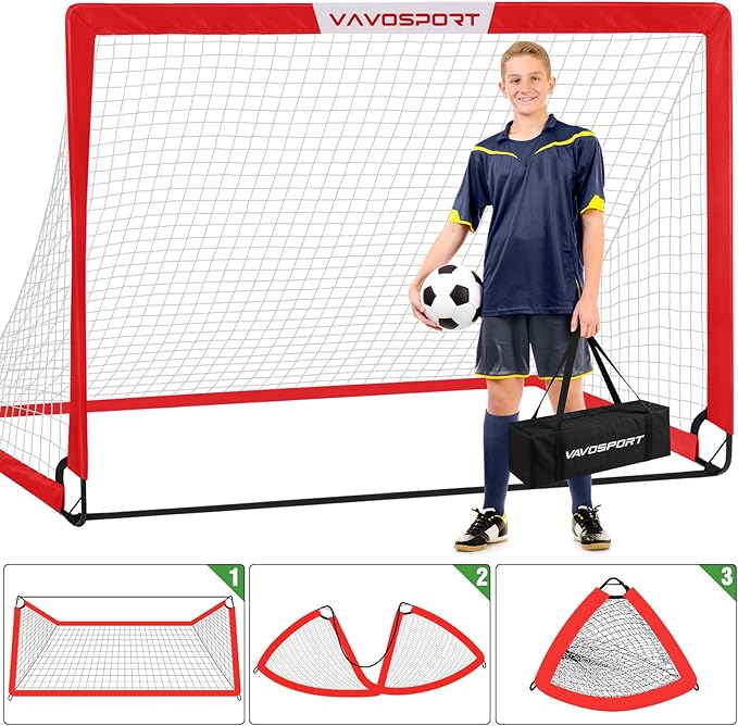 Soccer Goal, 2 of 6'x4' Kids Soccer Goals for Backyard Set, Portable Pop Up Soccer Net, Practice Soccer Training Equipment with Ball, Cones for Toddler,Youth Sports Outdoor Games Yard Play