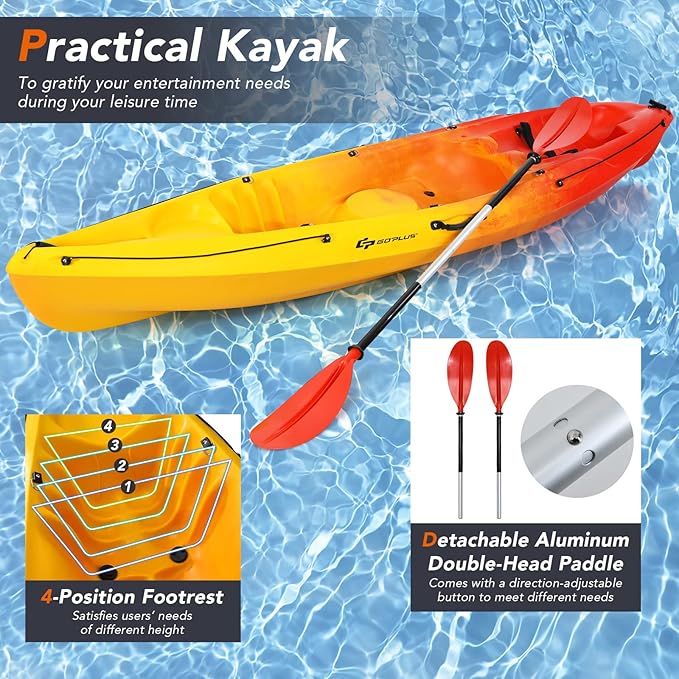 10.2FT Sit-On-Top Fishing Kayak, Portable Surfing Kayak Raft with Aluminum Paddle & Bungee Storage, 1-Person Recreational Kayak Boat for River, Lake & Sea