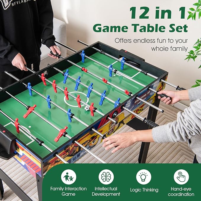 Giantex 12-in-1 Multi Game Table, 48 Inch Combination Game Tables with Foosball, Hockey, Ping Pong, Pool, Chess, Bowling, Checkers, Shuffleboard, Combo Game Table Set for Adults