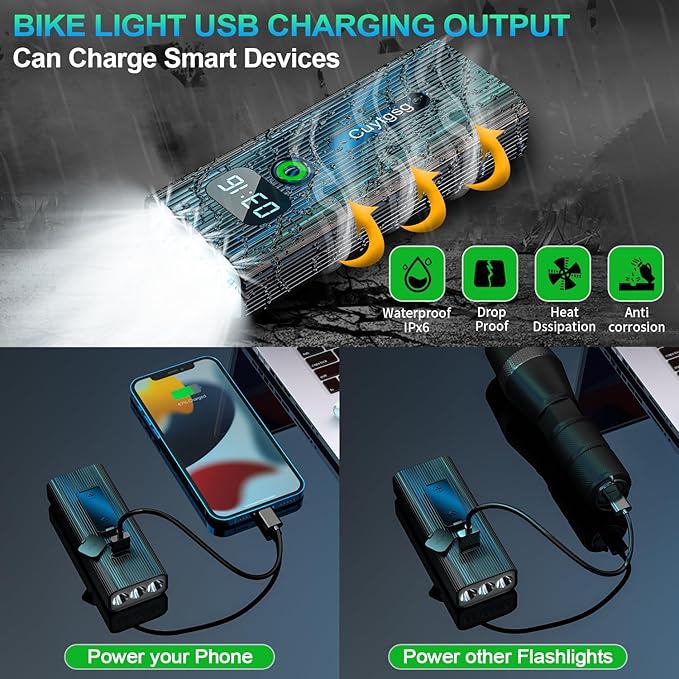 2025 Upgrade Super Bright Rechargeable Bike Lights for Night Riding,6 LED High Lumen 10 Mode Bike Headlight Taillight,360°Rotatable Brackt,Aluminum Front Lights,Runtime 48+ hrs,Shockproof Waterproof