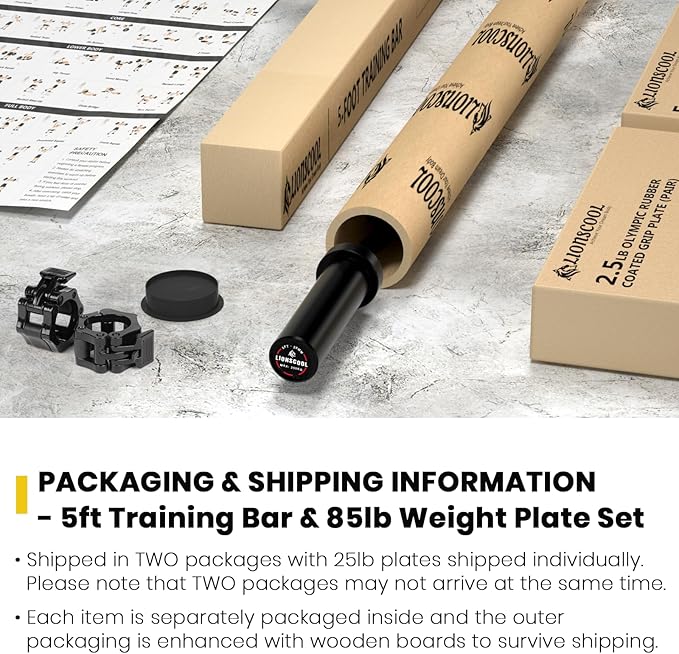 LIONSCOOL Premium 4ft/4.9ft/6ft Barbell for Strength Training and Olympic Weightlifting, 2 Inch Bar for Squats, Curls, Deadlifts, Presses, Hip Thrusts, 350lbs/500lbs/700lbs Weight Capacity