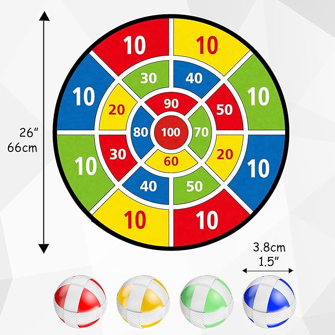 TOMYOU 26" Dart Board for Kids with 16 Sticky Balls, Double Sided Dinosaur Dart Board, Indoor Outdoor Party Games Toys, Birthday Toys Gift for Age 5 6 7 8 9 10 11 12 Year Old Boys Girls