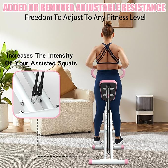 Squat Machine for Home - Exercise Machine with Adjustable Resistance Bands Row-N-Ride Squat Assist Trainer for Glutes & Ab Back Legs Workout