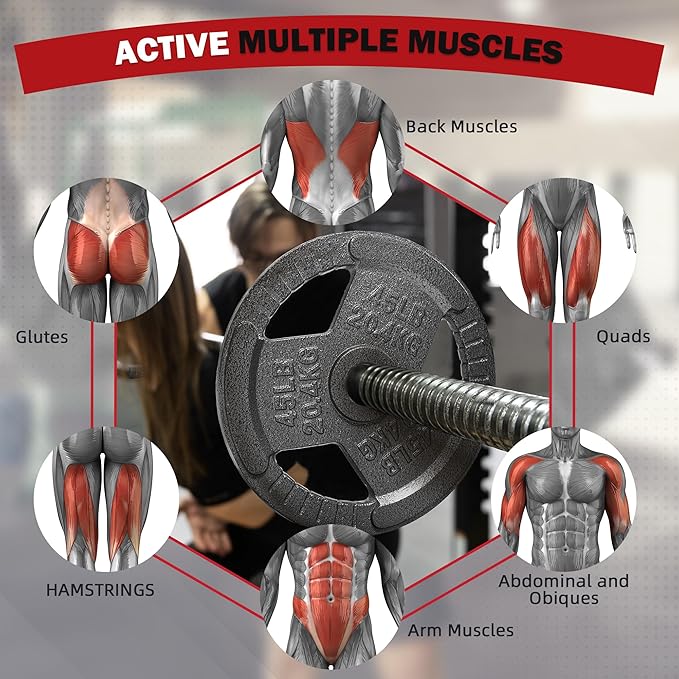 Cast Iron Gym Weight Plates | 1" and 2" Olympic Bumper Plates for Weightlifting, CrossFit, Deadlift, and Squat