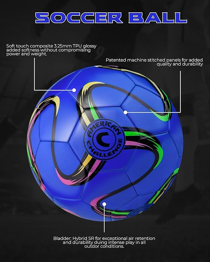 American Challenge Brasilia Soccer Ball – Soccer Ball Size 5, 4, 3 & 2 – for Youth & Adults – Ideal for Practice, Training & Grass Fields