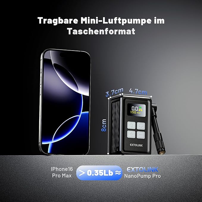 Mini Bike Tire Pump - 20s Fast Inflate Electric Bike Pump with Gauge, Max 150PSI Electric Air Pump with Presta & Schrader Valve for Road Bike, Mountain Bike, Electric Bike