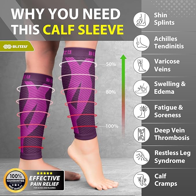 BLITZU Calf Compression Sleeve for Men & Women Footless Compression Socks Support Runners Leg Sleeve Shin Splints Pain Relief